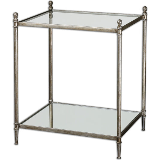 Gannon Mirrored Glass End Table by Uttermost. Made from metal, tempered glass, mirror in a modern style.