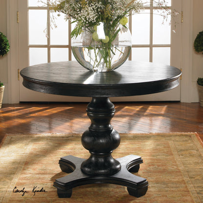 Brynmore Round Table by Uttermost. Made from wood, mdf, pu leather in a cottage & farmhouse style.