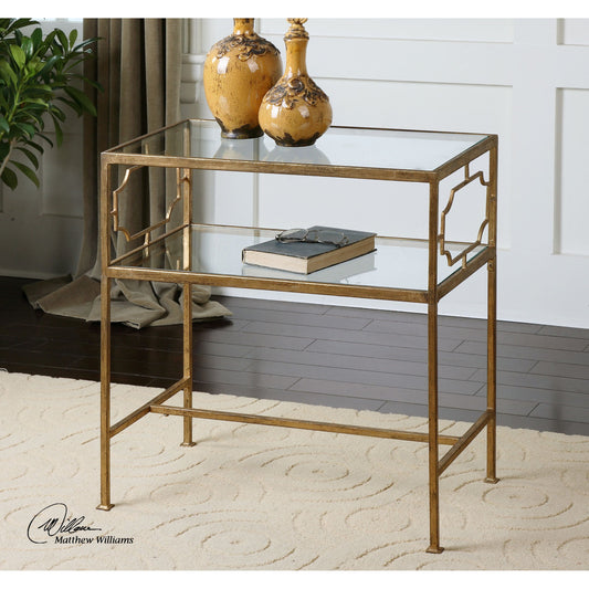 Genell Side Table by Uttermost. Made from metal, tempered glass in a modern style.