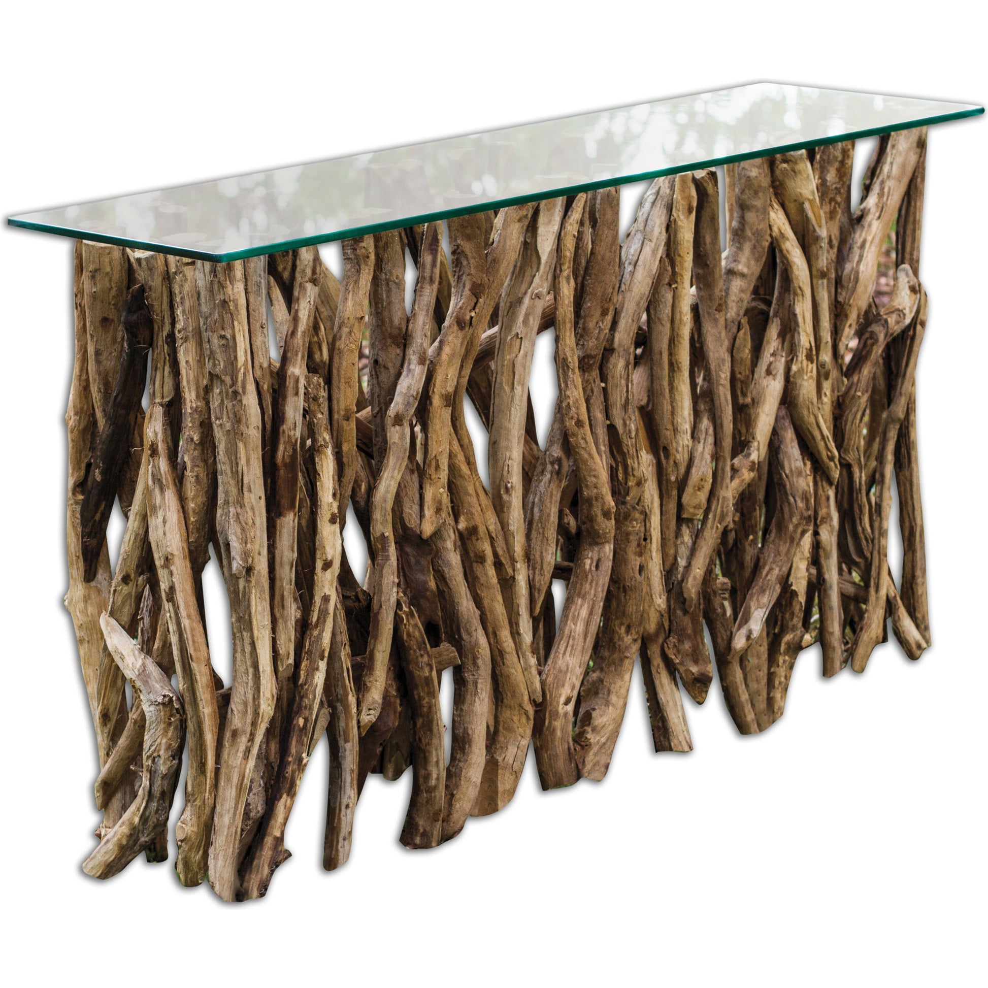 Teak Wood Console by Uttermost in teak. Made from wood, glass in a cottage & farmhouse style.