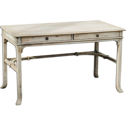 Bridgely Aged Writing Desk by Uttermost. Made from mango wood with carb mdf in a cottage & farmhouse style.