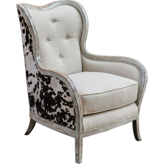 Chalina High Back Armchair by Uttermost. Made from mahogany wood with foam, fabric in a cottage & farmhouse style.