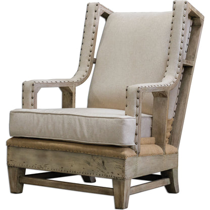 Schafer Armchair by Uttermost. Made from mahogany wood with foam, fabric in a cottage & farmhouse style.