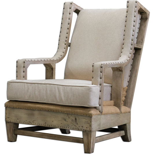 Schafer Armchair by Uttermost. Made from mahogany wood with foam, fabric in a cottage & farmhouse style.