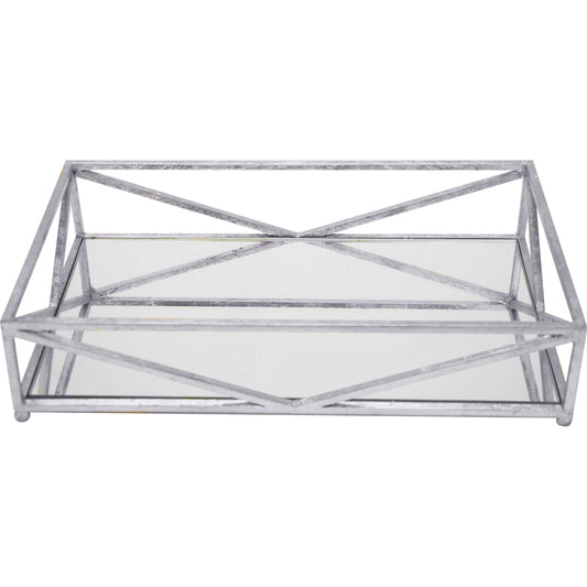 Gavin Iron Tray by Worlds Away in silver leaf and silver leaf. Made from metal, glass in a modern style.