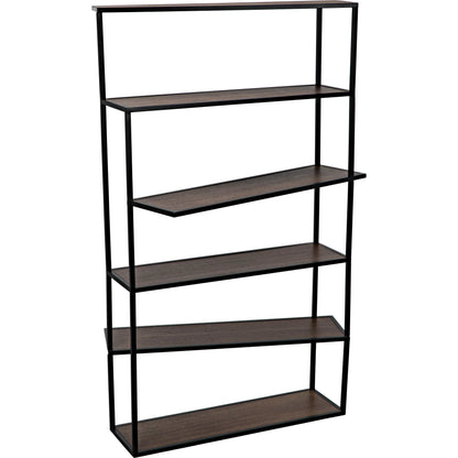 Verso Bookcase by Noir in dark walnut, matte black. Made from industrial steel and veneer shelves in a modern style.