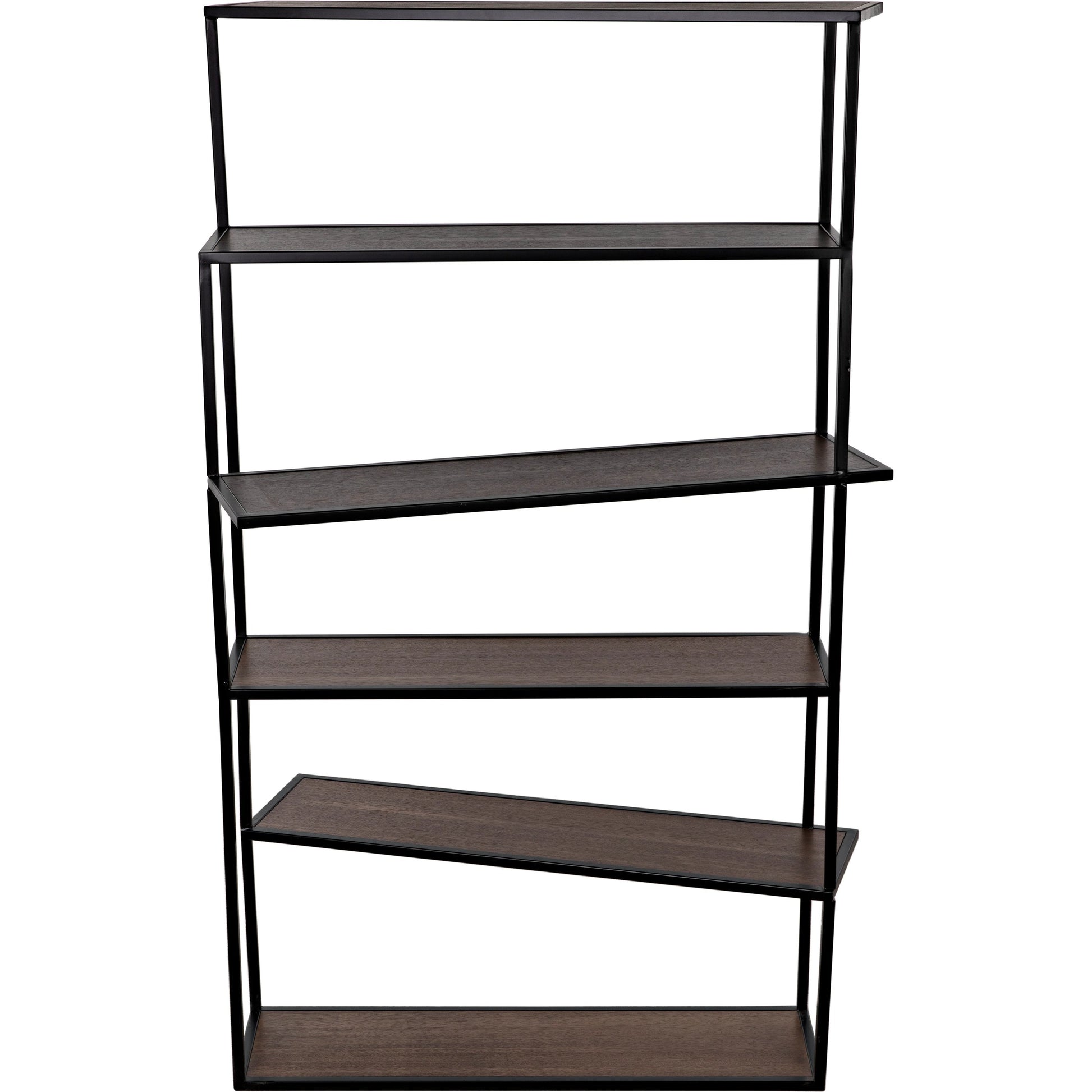 Verso Bookcase by Noir in dark walnut, matte black. Made from industrial steel and veneer shelves in a modern style.