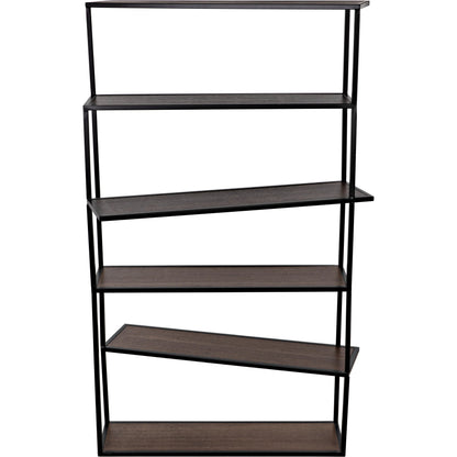 Verso Bookcase by Noir in dark walnut, matte black. Made from industrial steel and veneer shelves in a modern style.
