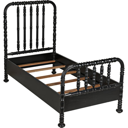 Bachelor Bed by Noir in hand rubbed black. Made from mahogany in a cottage & farmhouse style.