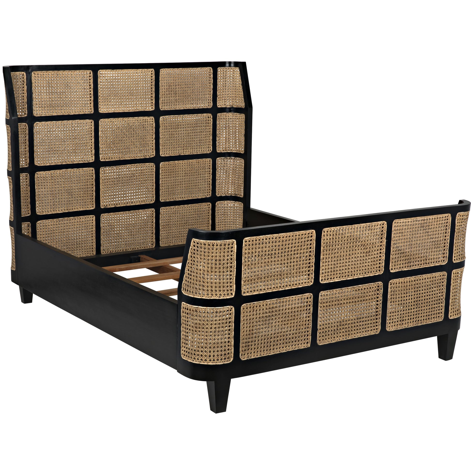 Porto Bed by Noir in hand rubbed black. Made from mahogany in a eclectic & global style.