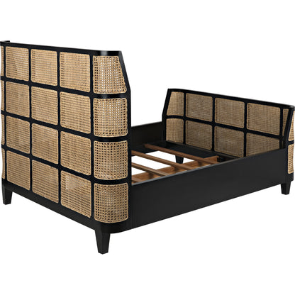 Porto Bed by Noir in hand rubbed black. Made from mahogany in a eclectic & global style.