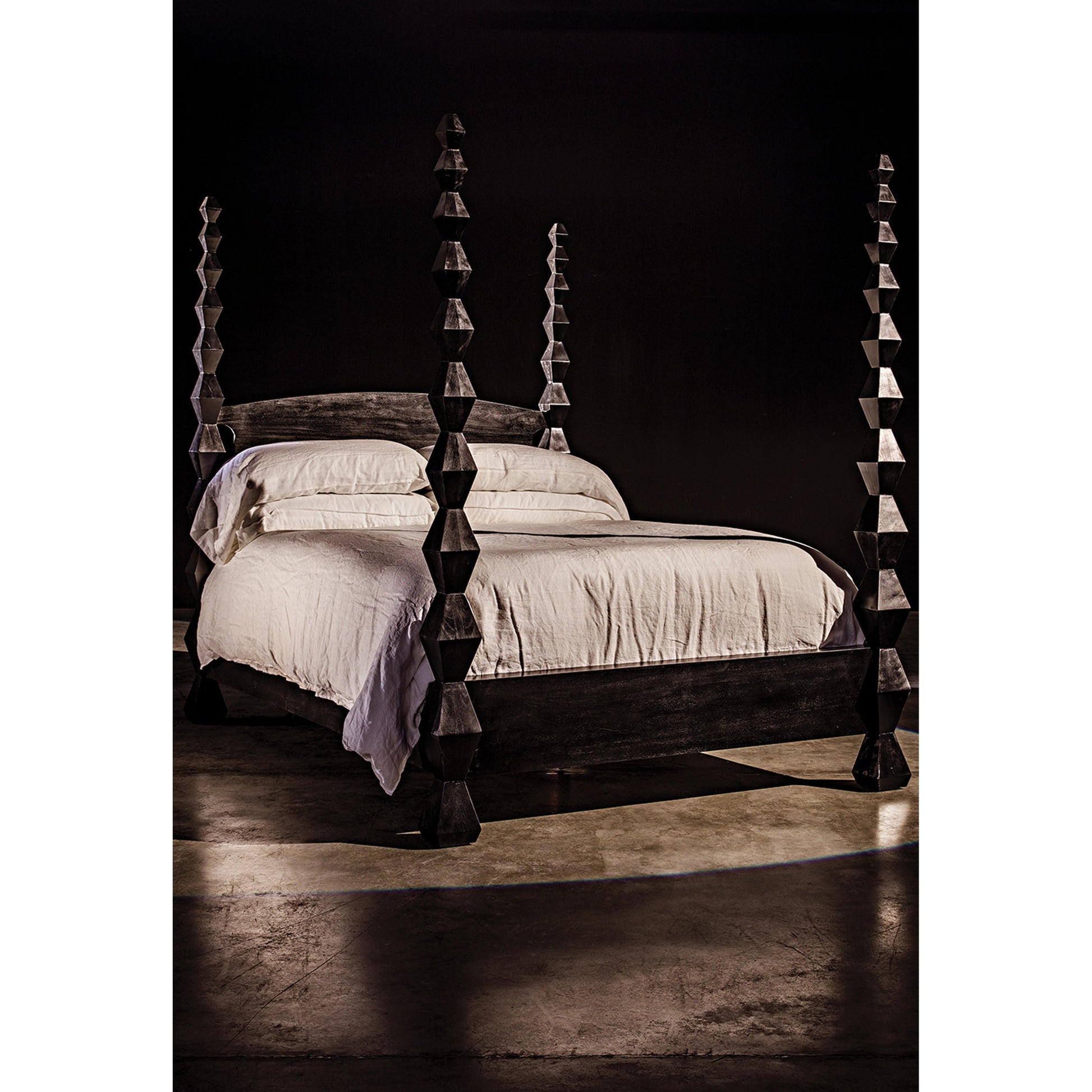 Brancusi Bed by Noir in hand rubbed black. Made from mahogany in a eclectic & global style.
