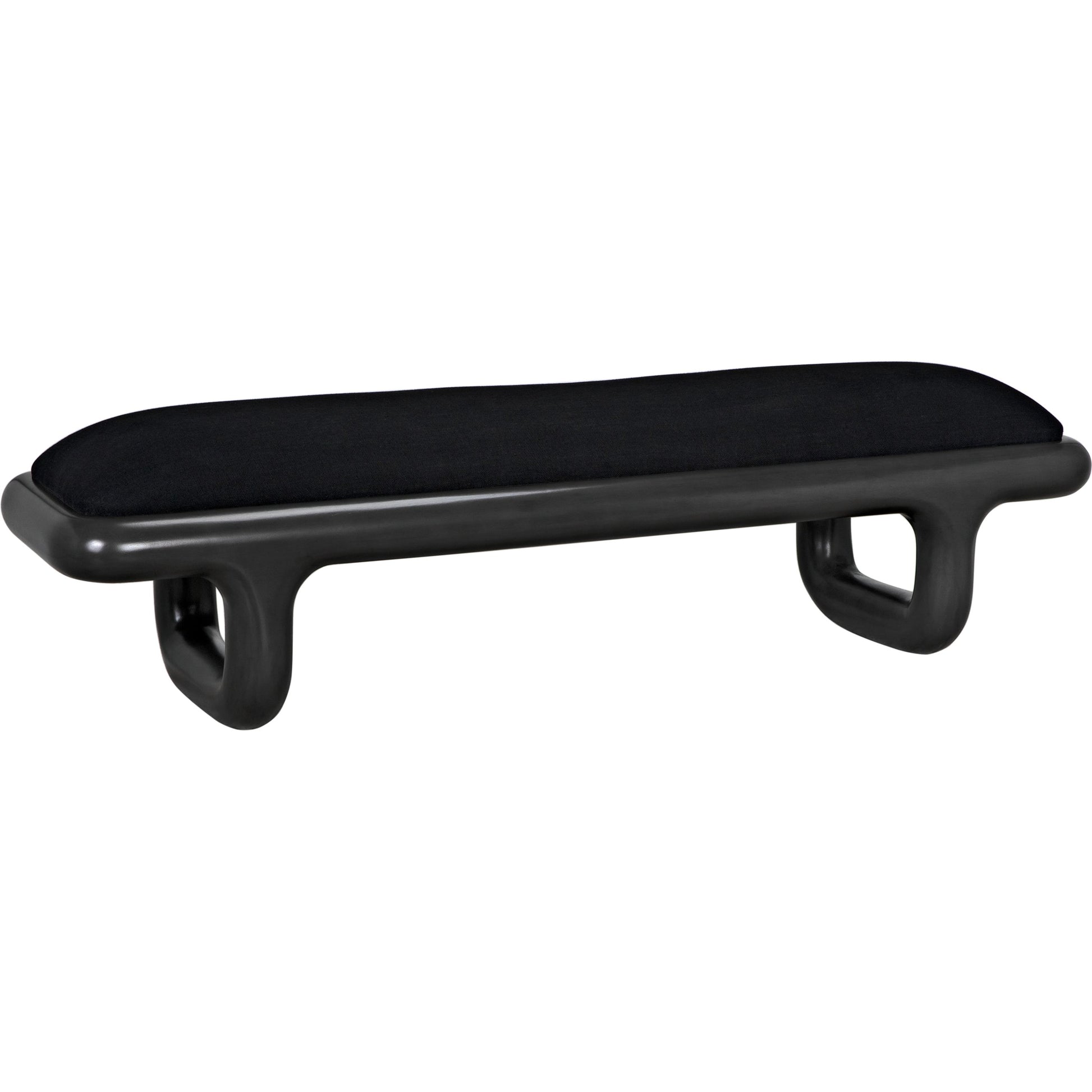 Sigmund Bench by Noir in pale. Made from mahogany and black cotton in a modern style.