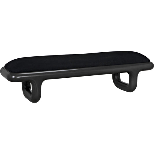 Sigmund Bench by Noir in pale. Made from mahogany and black cotton in a modern style.
