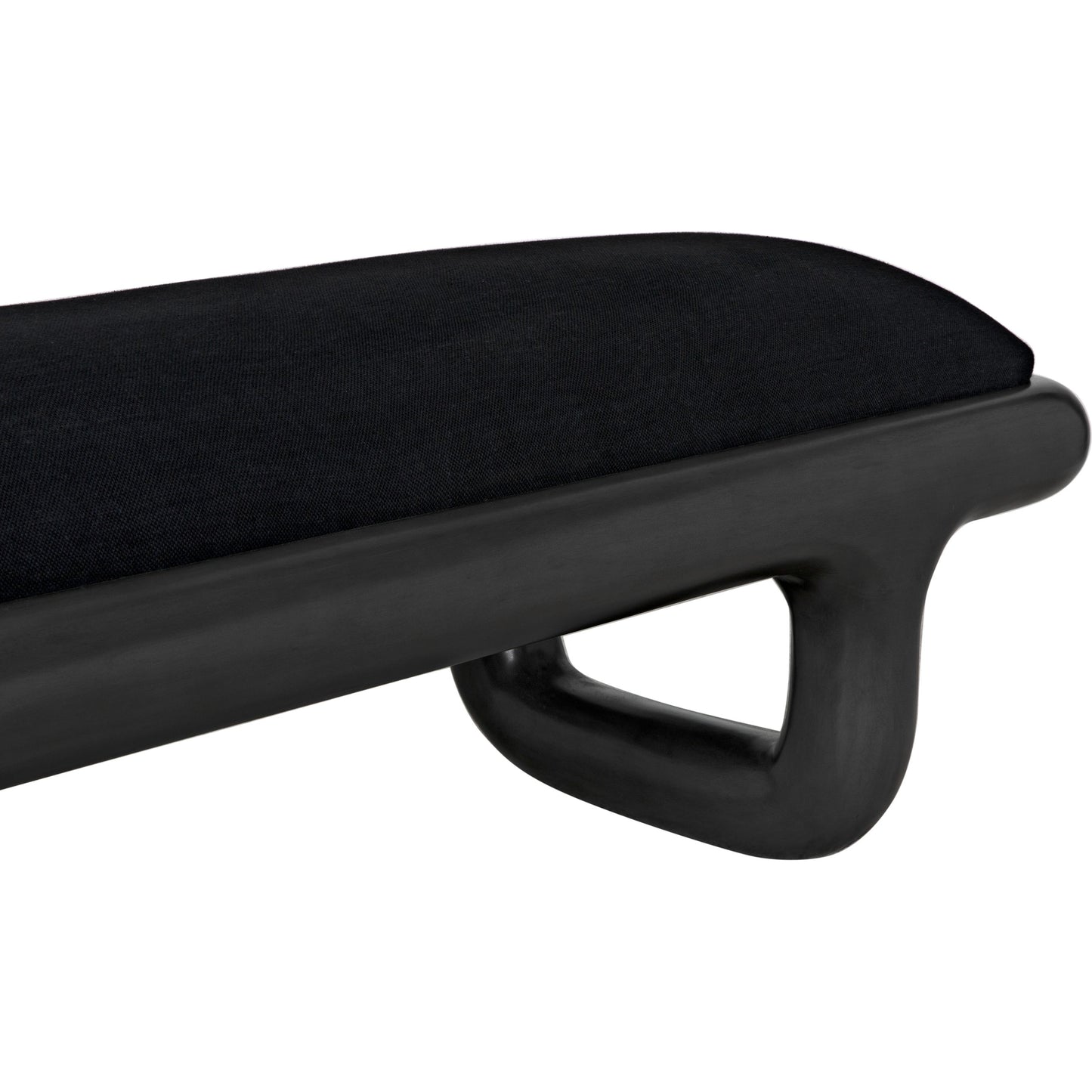 008 SI-1957022 | Closeup | Sigmund Bench by Noir in pale. Made from mahogany and black cotton in a modern style.