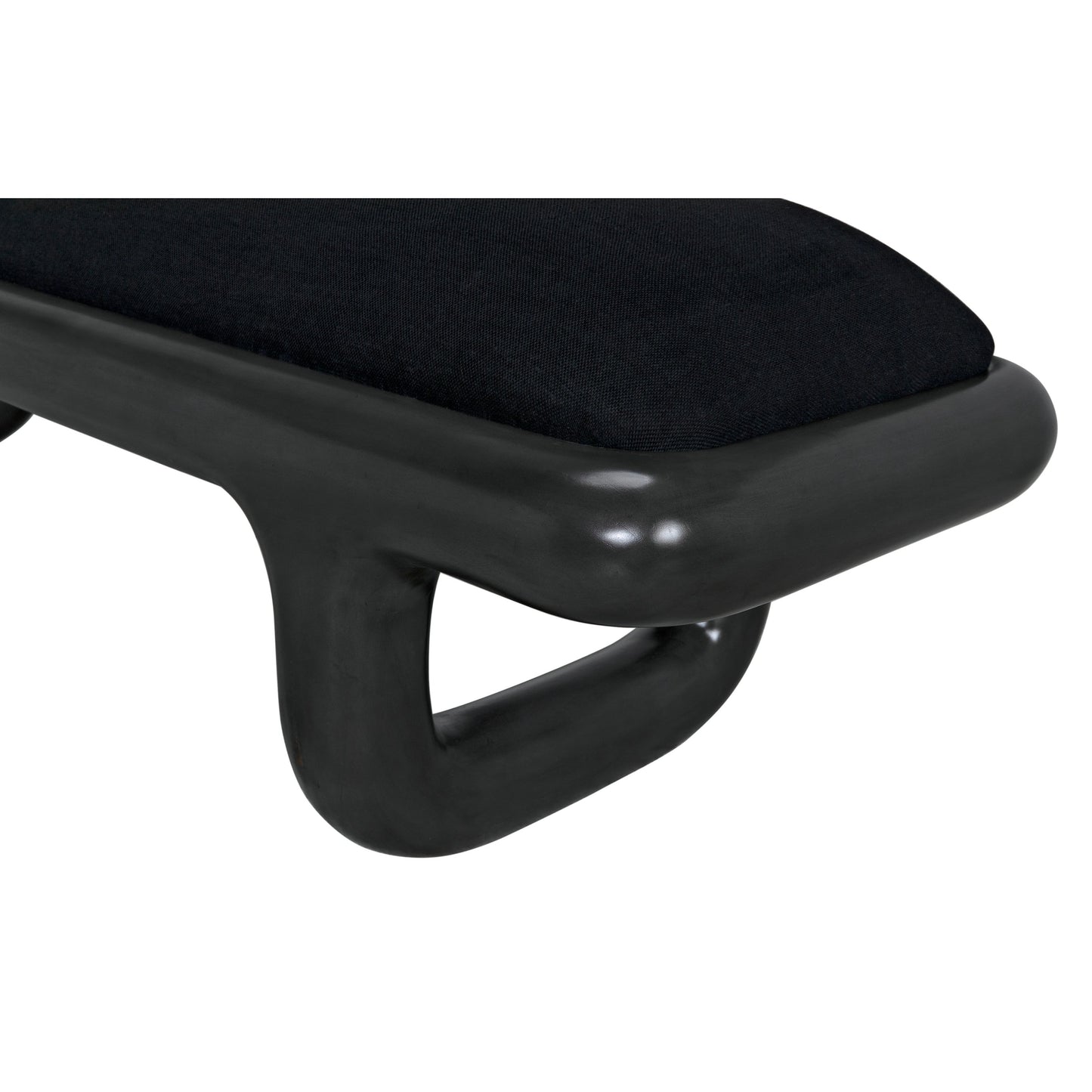 009 SI-1957022 | Closeup | Sigmund Bench by Noir in pale. Made from mahogany and black cotton in a modern style.