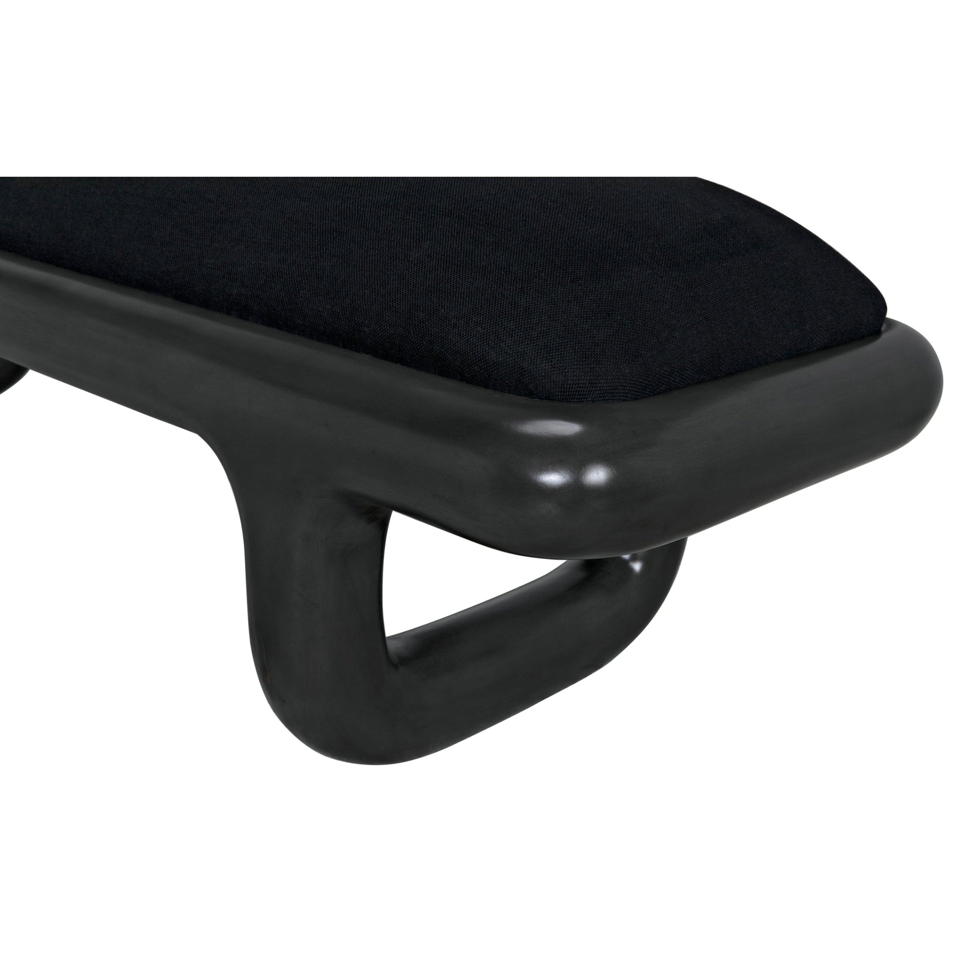 Sigmund Bench by Noir in pale. Made from mahogany and black cotton in a modern style.