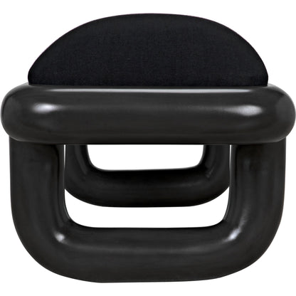 Sigmund Bench by Noir in pale. Made from mahogany and black cotton in a modern style.