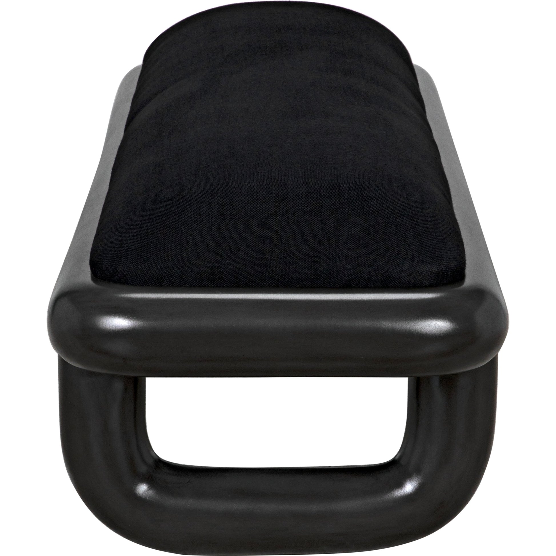 Sigmund Bench by Noir in pale. Made from mahogany and black cotton in a modern style.