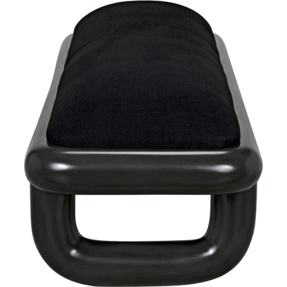 Sigmund Bench by Noir in pale. Made from mahogany and black cotton in a modern style.