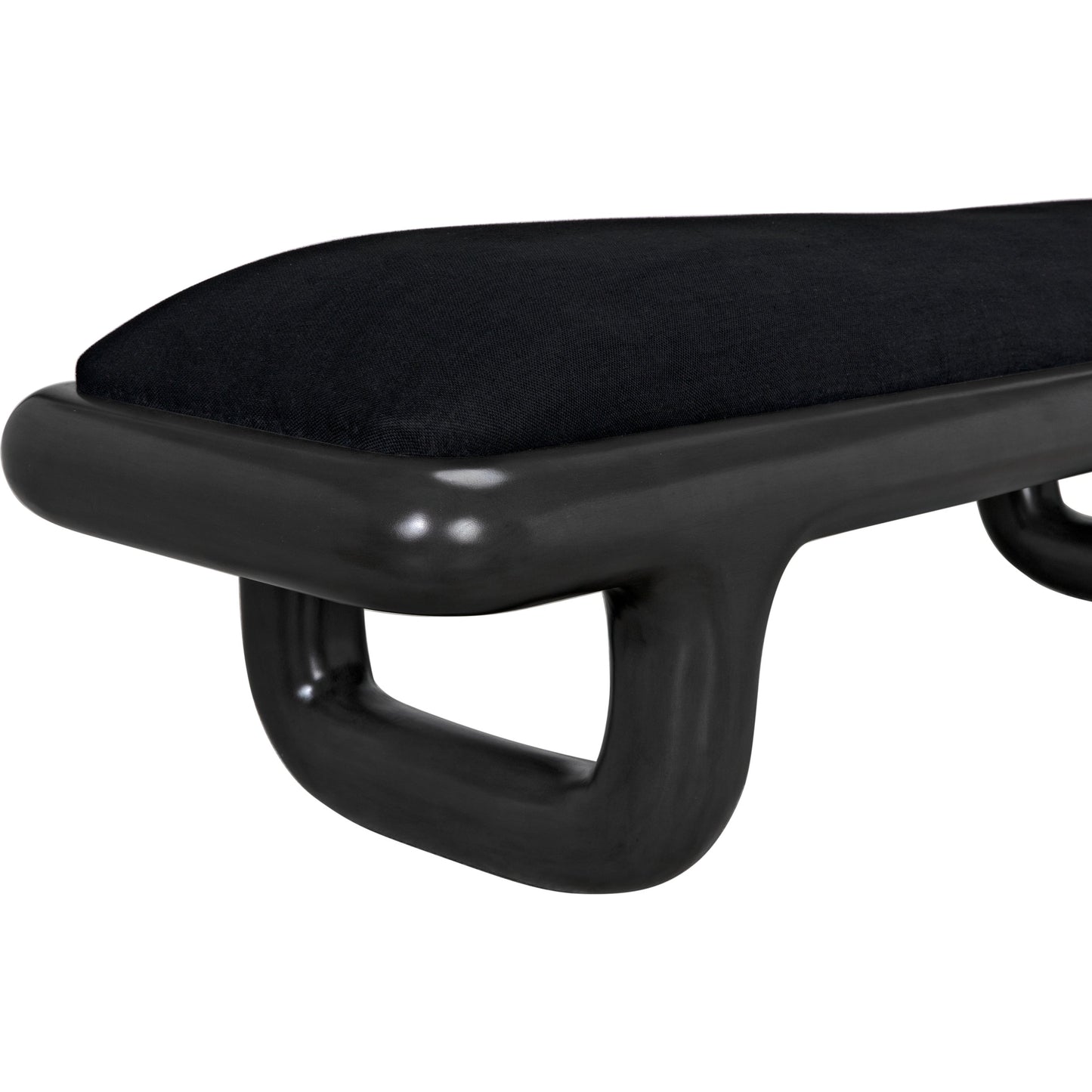 010 SI-1957022 | Closeup | Sigmund Bench by Noir in pale. Made from mahogany and black cotton in a modern style.