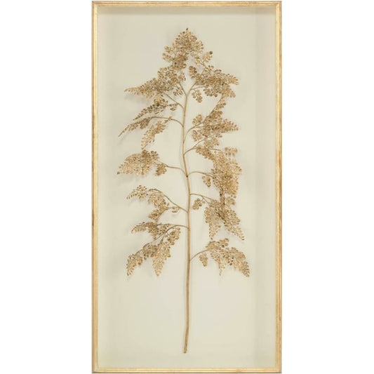 Golden Frond on Ivory I by John-Richard in gold. Made from wood in a transitional style.