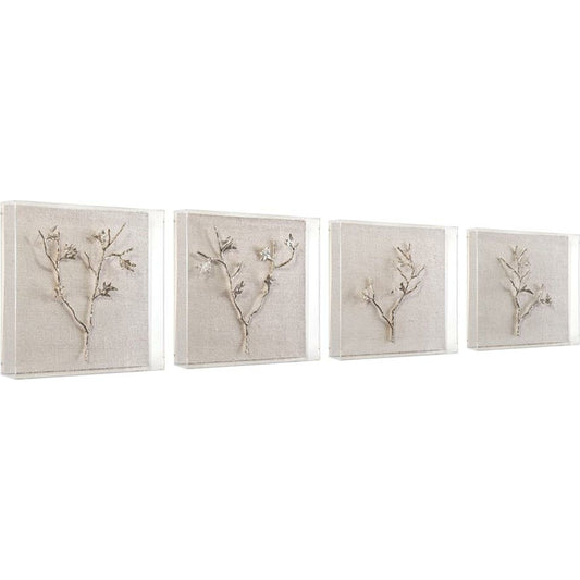 Silver Branches I-IV by John-Richard in silver, white. Made from acrylic in a transitional style.
