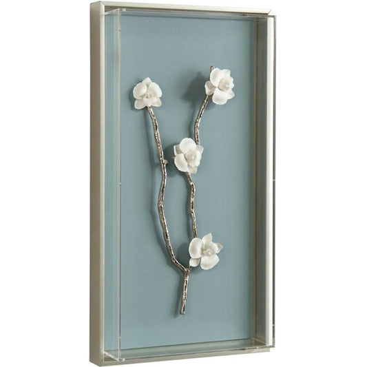 Chinoiserie Branch II by John-Richard in silver, white. Made from acrylic, ceramic, metal in a transitional style.