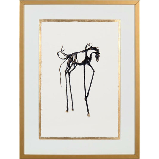 Horse Sculpture I by John-Richard in gold, white. Made from wood in a modern style.