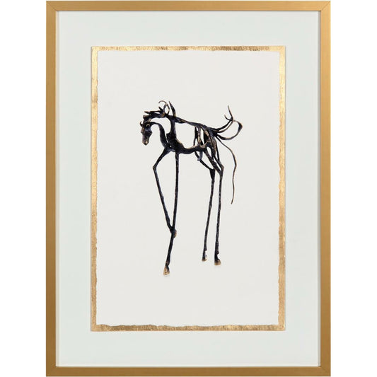 Horse Sculpture II by John-Richard in gold, white. Made from wood in a modern style.
