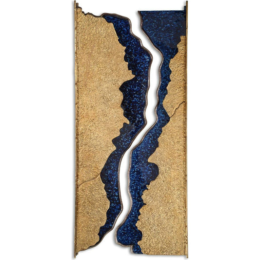 Sand & Sea Wall Sculpture by John-Richard in blue, gold. Made from steel in a unique style.