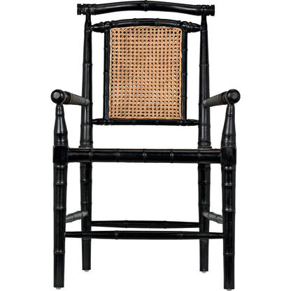 Colonial Bamboo Arm Chair by Noir in hand rubbed black. Made from mahogany in a traditional style.