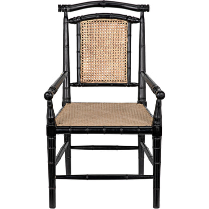 Colonial Bamboo Arm Chair by Noir in hand rubbed black. Made from mahogany in a traditional style.