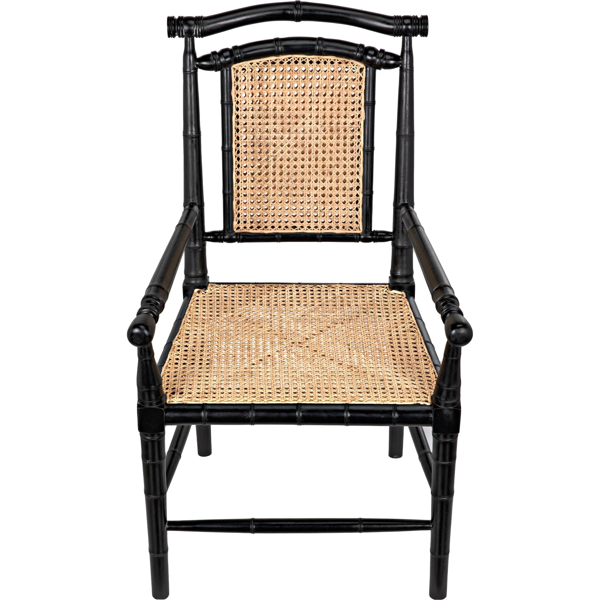 Colonial Bamboo Arm Chair by Noir in hand rubbed black. Made from mahogany in a traditional style.