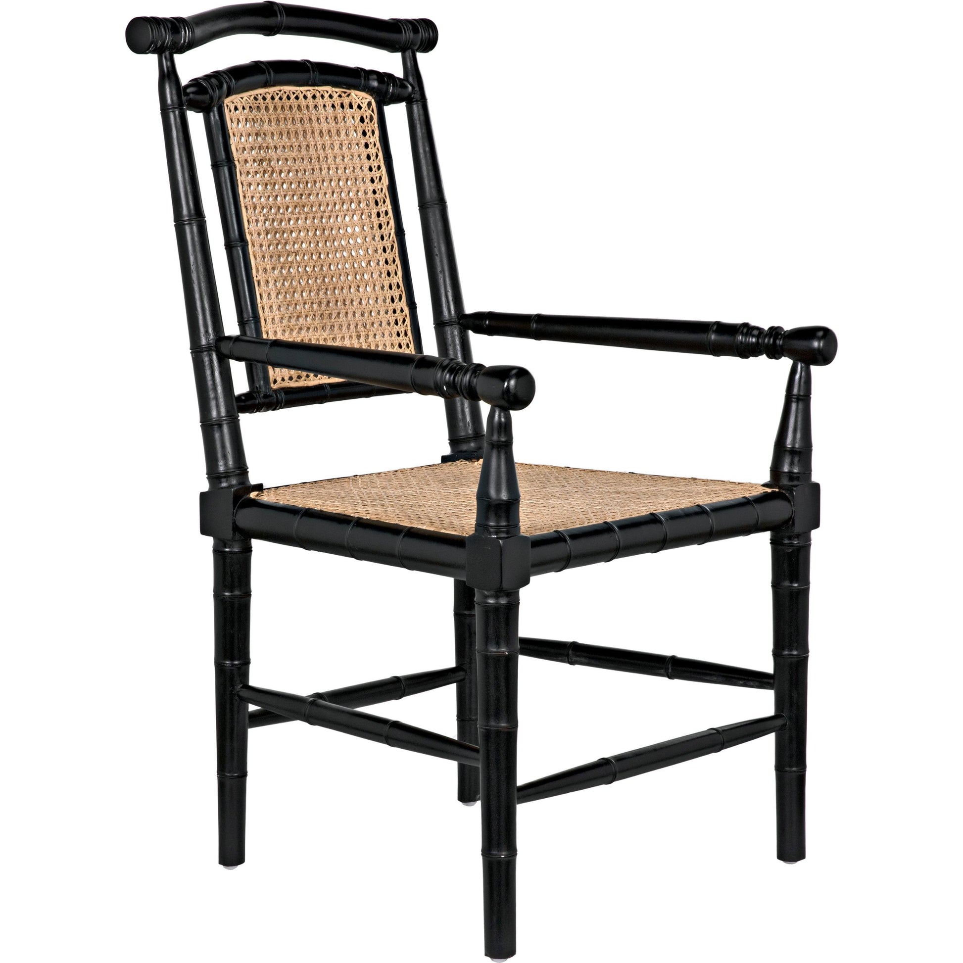 Colonial Bamboo Arm Chair by Noir in hand rubbed black. Made from mahogany in a traditional style.