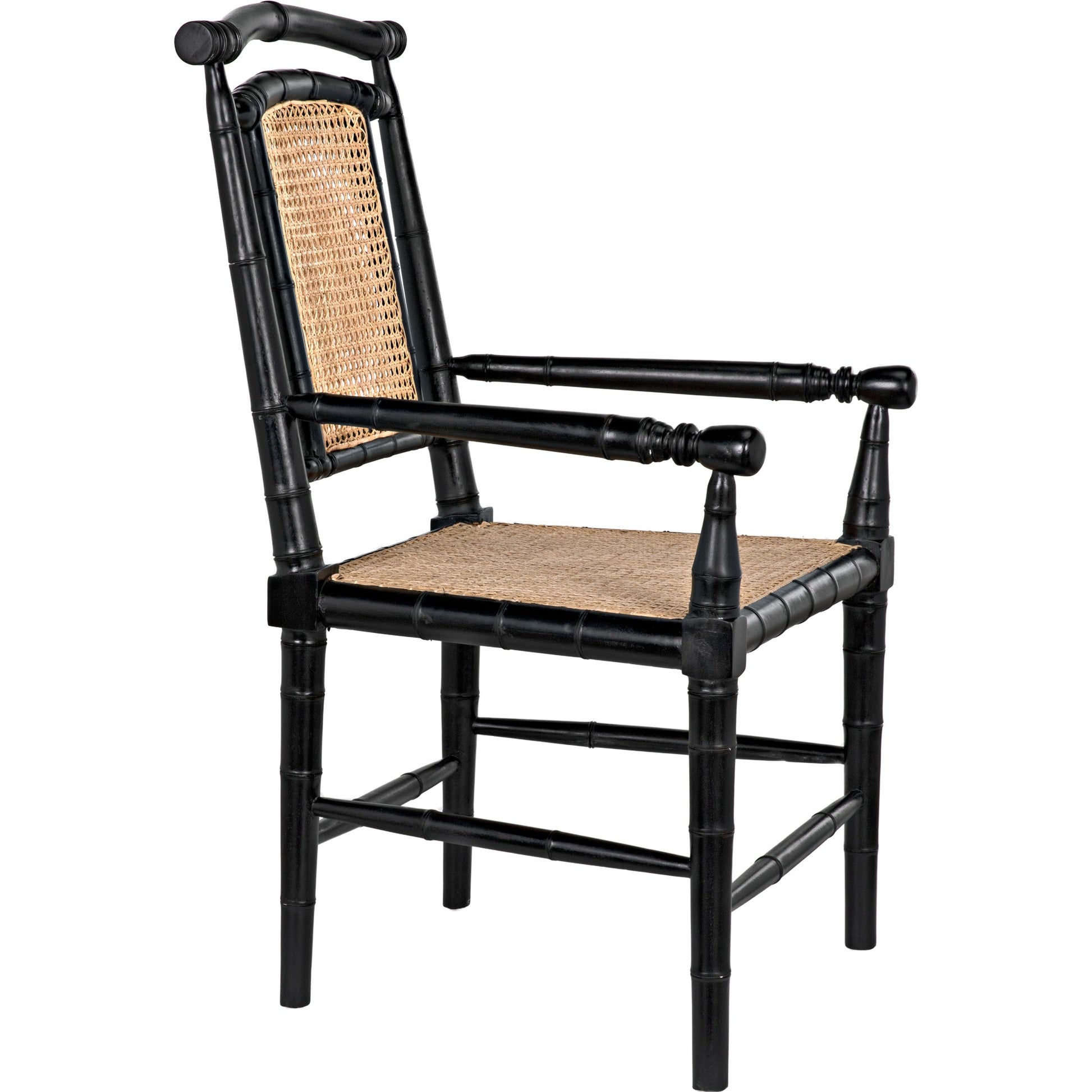 Colonial Bamboo Arm Chair by Noir in hand rubbed black. Made from mahogany in a traditional style.