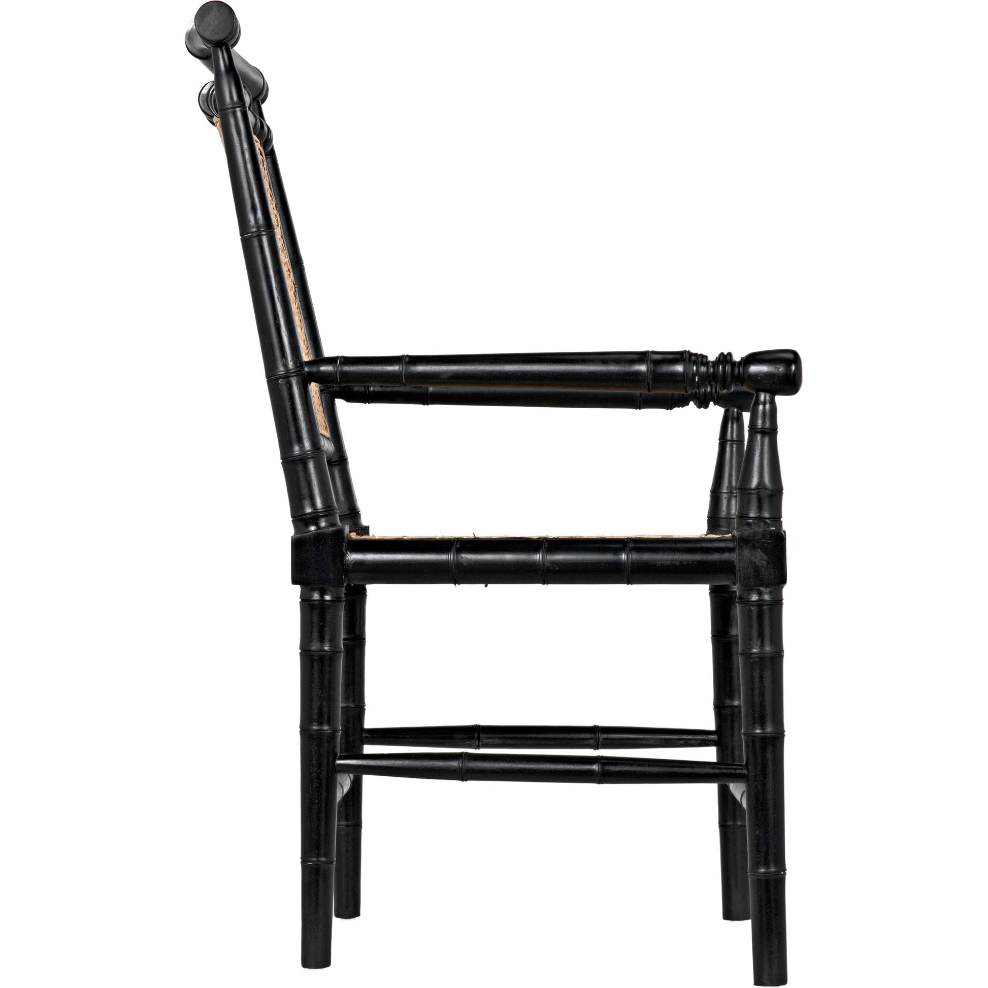 Colonial Bamboo Arm Chair by Noir in hand rubbed black. Made from mahogany in a traditional style.