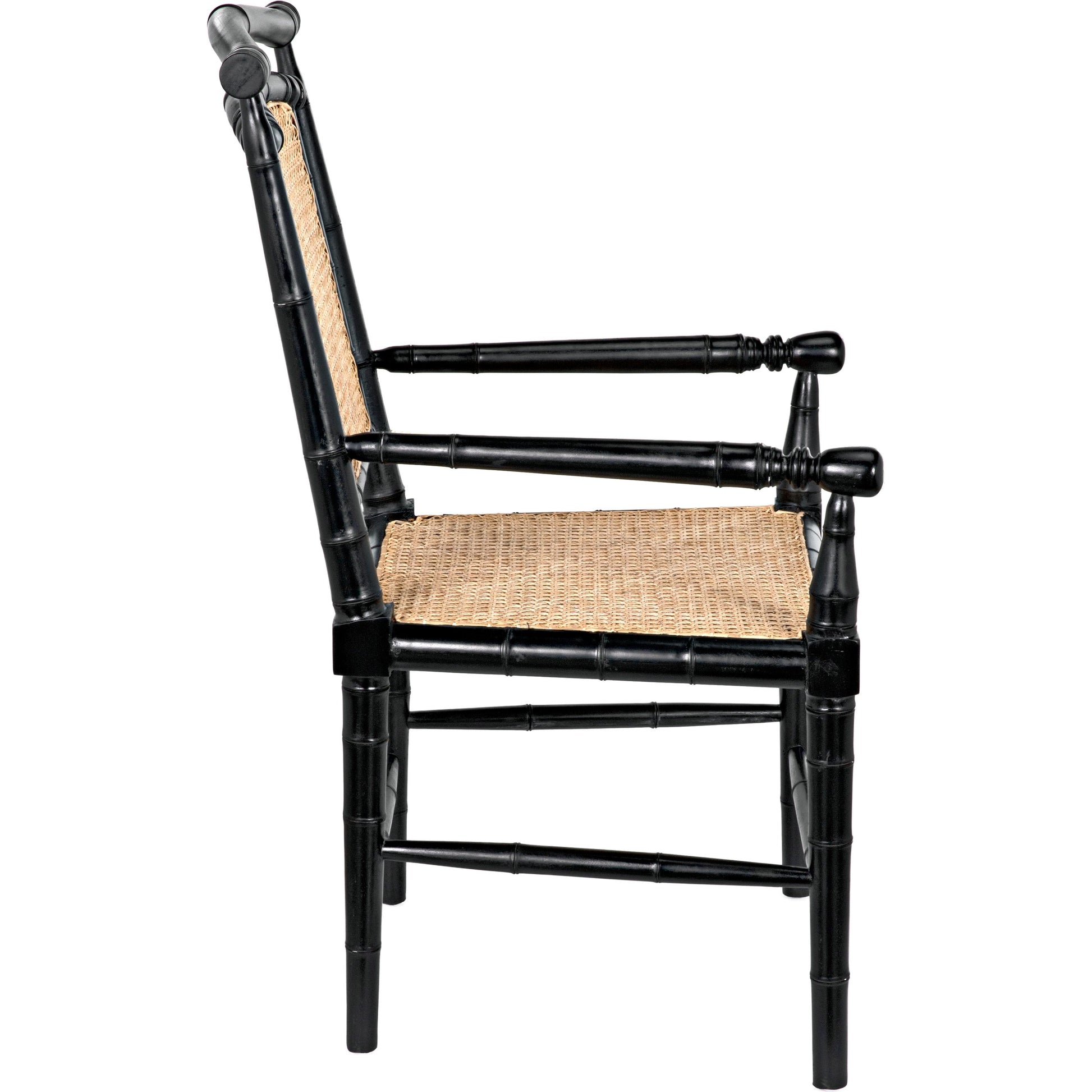Colonial Bamboo Arm Chair by Noir in hand rubbed black. Made from mahogany in a traditional style.