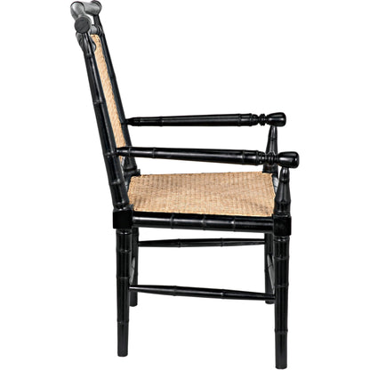 Colonial Bamboo Arm Chair by Noir in hand rubbed black. Made from mahogany in a traditional style.