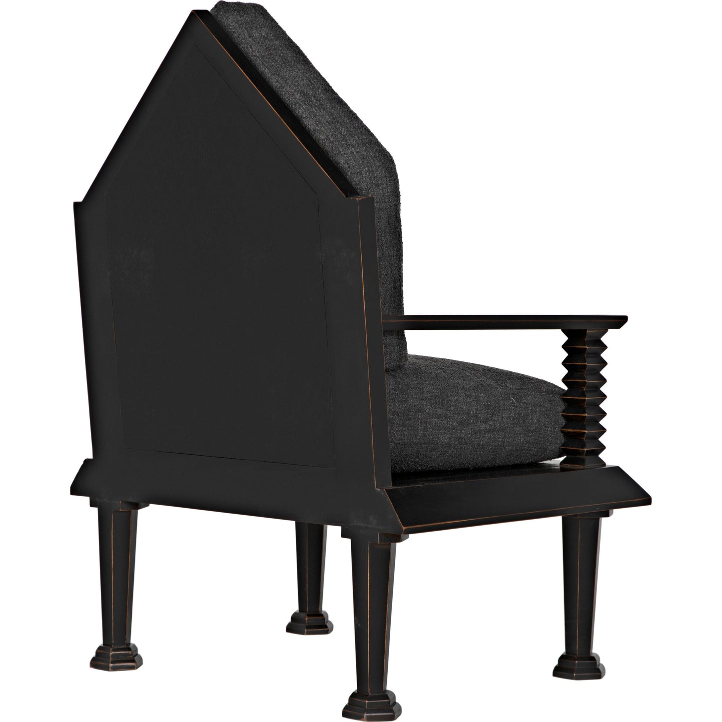 006 SI-1956999 | Additional Silo | Resurrection Chair by Noir in hand rubbed black. Made from mahogany and grey fabric in a traditional style.