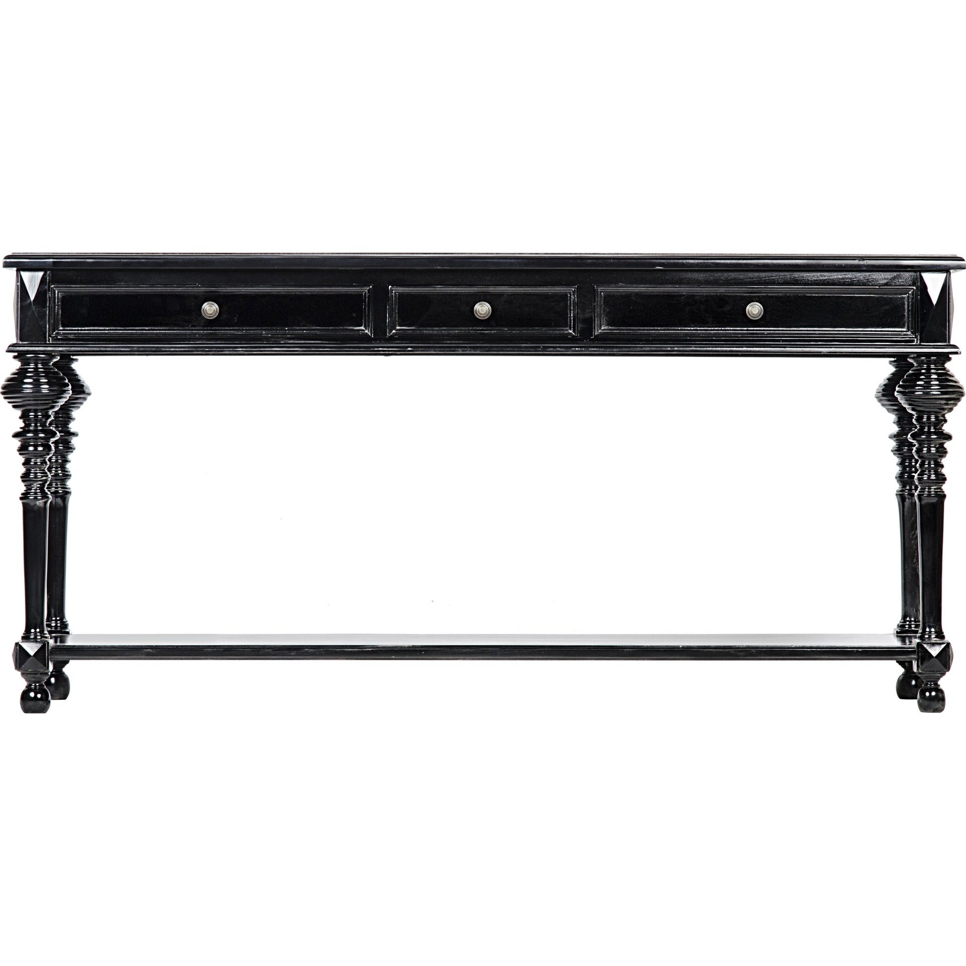 Colonial Sofa Table by Noir in distressed brown. Made from birch in a traditional style.