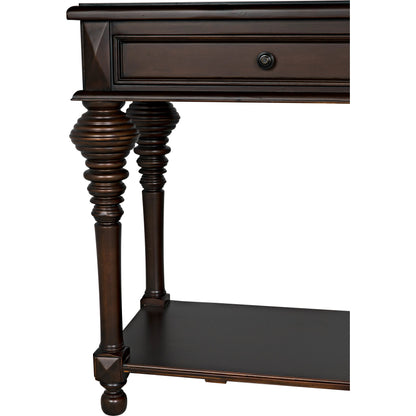 Colonial Sofa Table by Noir in distressed brown. Made from birch in a traditional style.