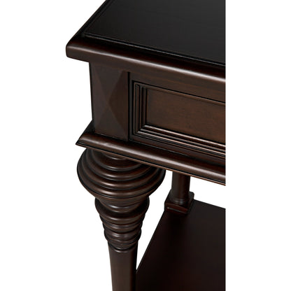 Colonial Sofa Table by Noir in distressed brown. Made from birch in a traditional style.