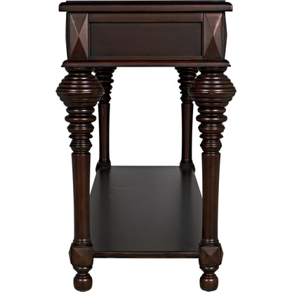 Colonial Sofa Table by Noir in distressed brown. Made from birch in a traditional style.