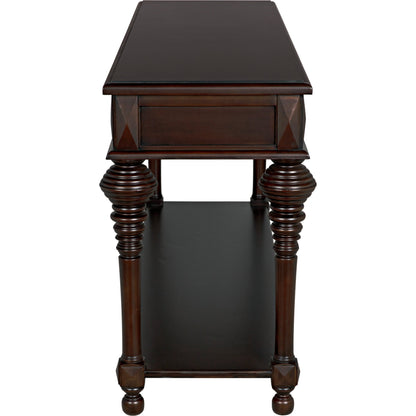 Colonial Sofa Table by Noir in distressed brown. Made from birch in a traditional style.