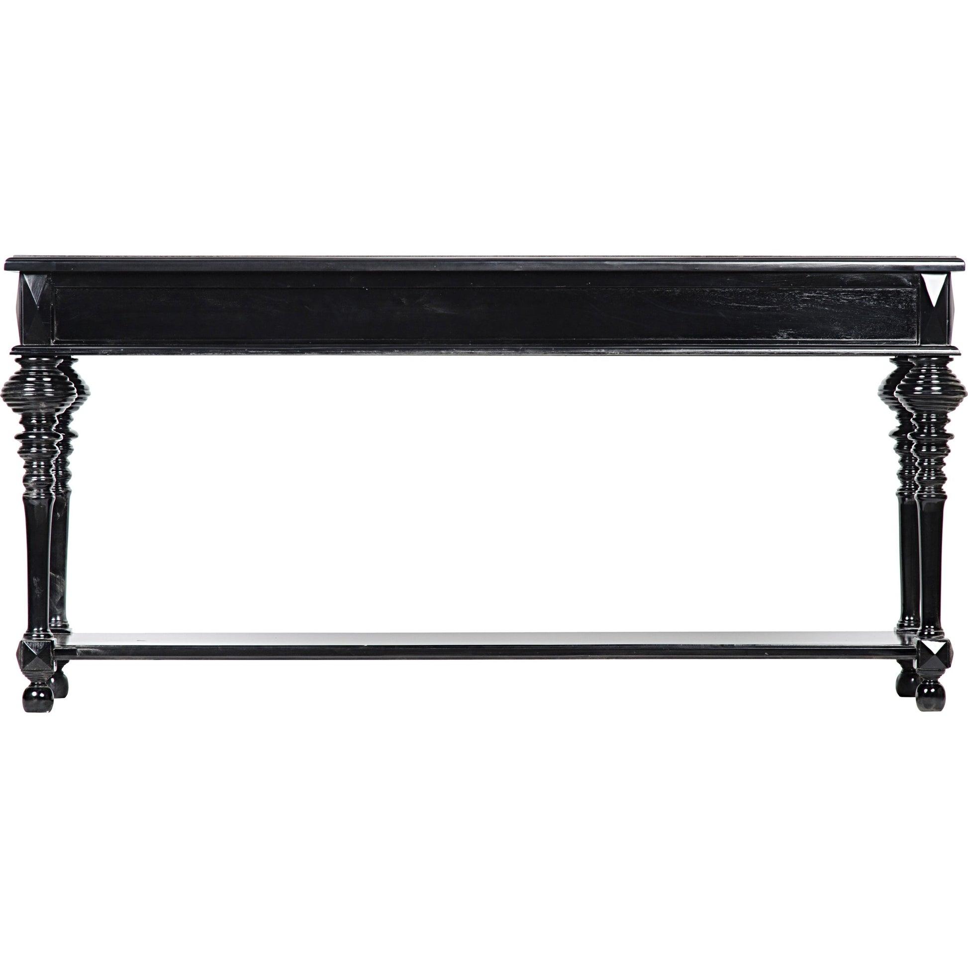 Colonial Sofa Table by Noir in distressed brown. Made from birch in a traditional style.