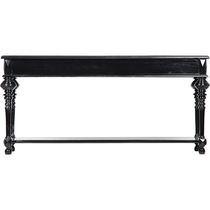 Colonial Sofa Table by Noir in distressed brown. Made from birch in a traditional style.