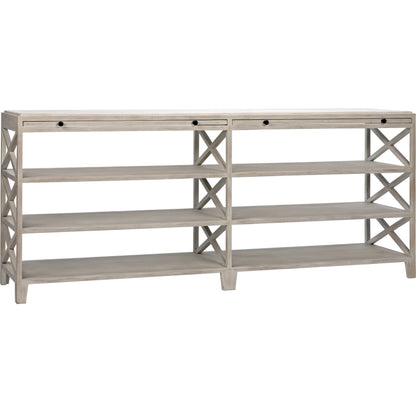 Sutton Console by Noir in white wash. Made from mahogany in a transitional style.