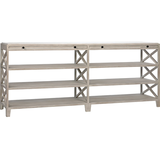 Sutton Console by Noir in white wash. Made from mahogany in a transitional style.