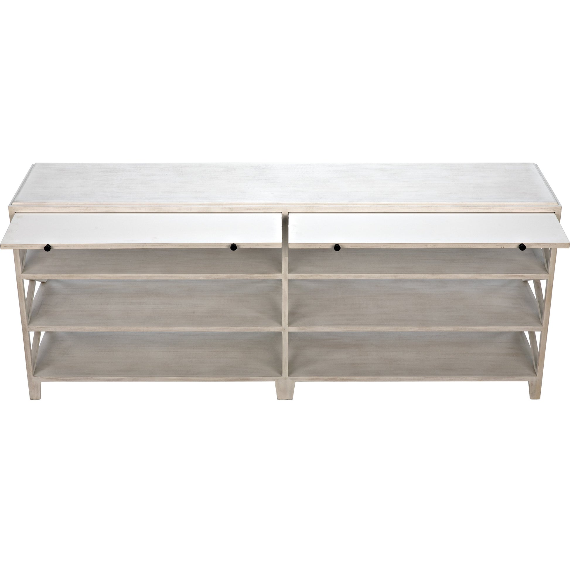 Sutton Console by Noir in white wash. Made from mahogany in a transitional style.